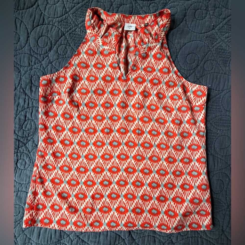 Women’s CAbi Aqua & Coral Halter Cut Sunshine Tank Top. Style 5420. Size Medium.